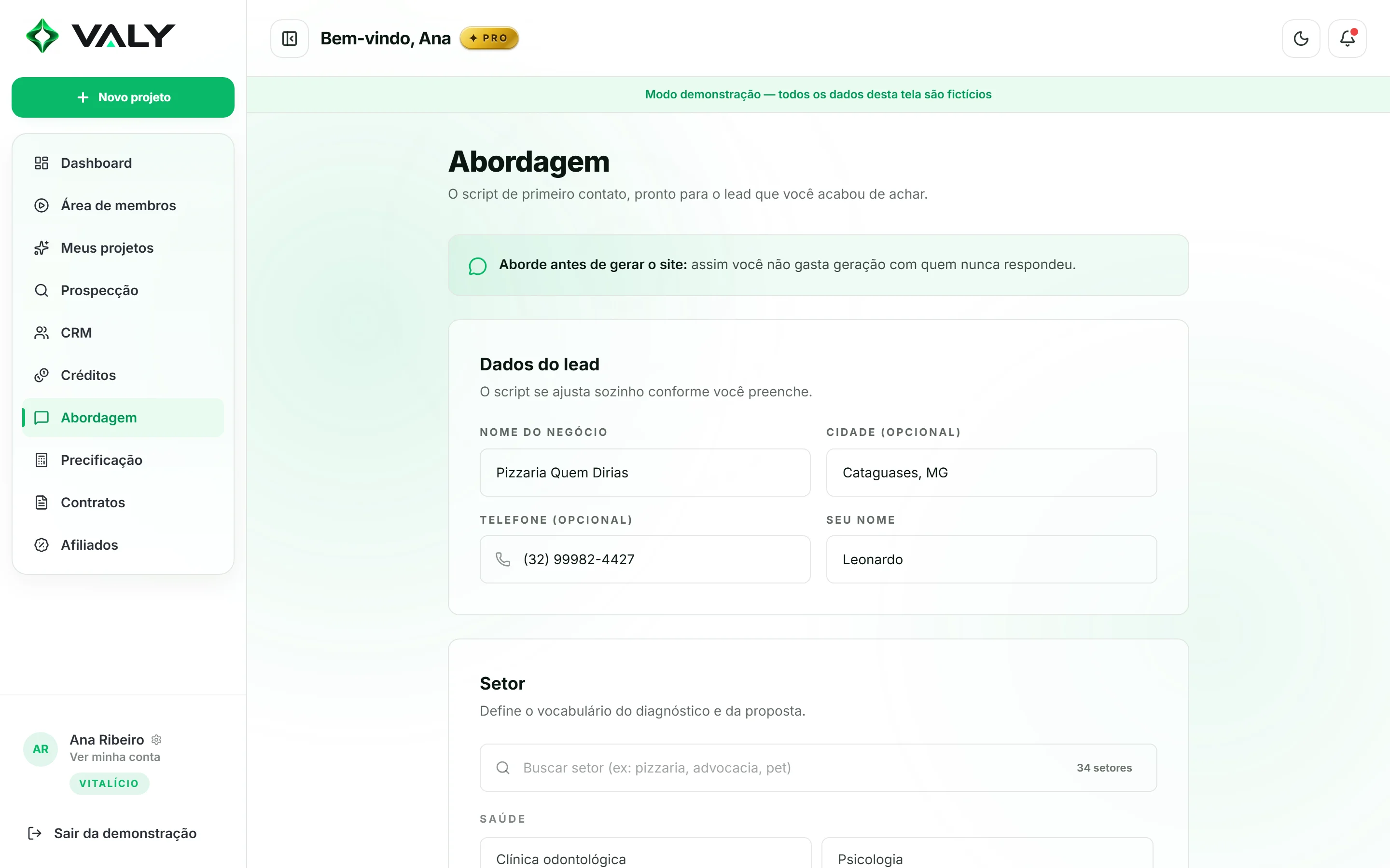 Aborde com o site já pronto